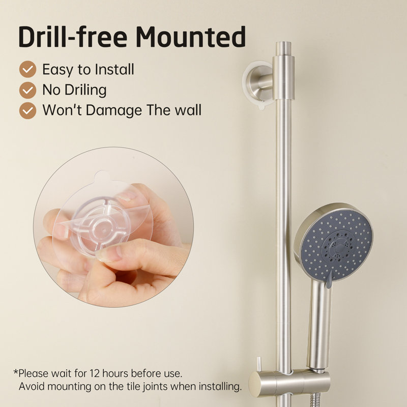 Barre de douche coulissante 30 pouces avec support de pomme de douche réglable SUS 304 Finition brossée sans perceuse