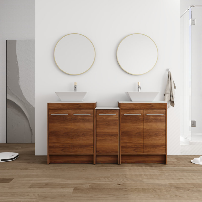 Meuble-lavabo double 59,2 po avec comptoir en pierre Deryon