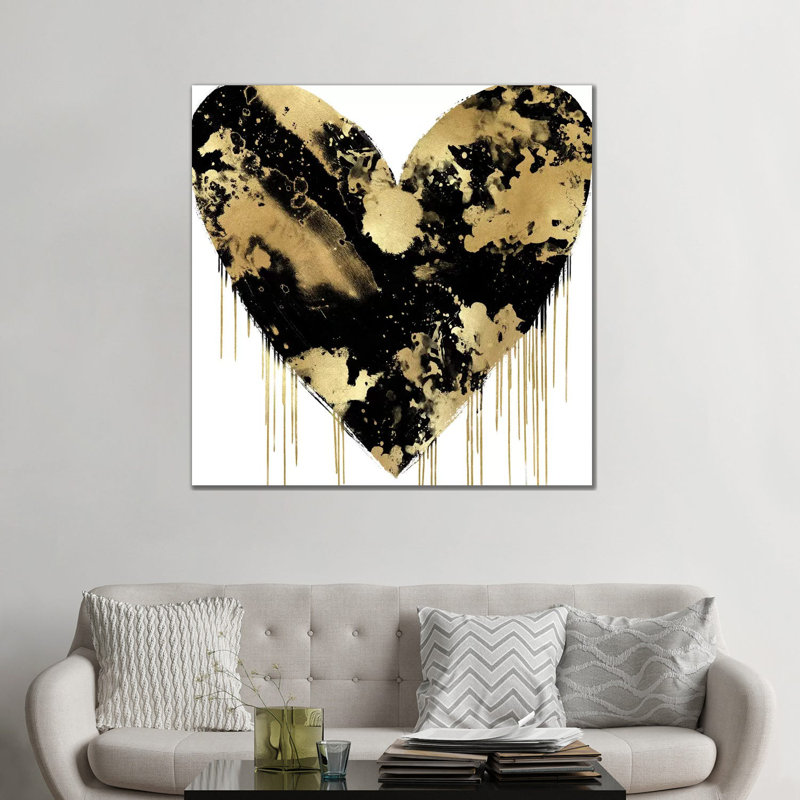 «Big Hearted Silver and Gold» par Lindsay Rodgers - impression d'art graphique, H 48 po x l 48 po x P 1,5 po, Toile tendue