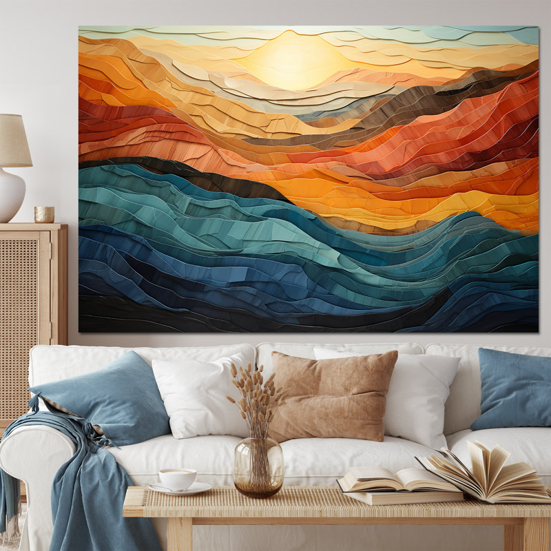 Corail bleu sarcelle audacieux paysage de montagnes - art mural montagnes