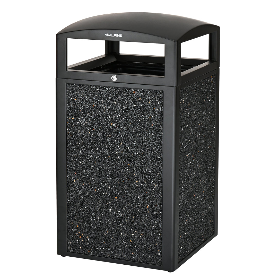 471 Series Stainless Steel Stone Paneled 40 Gallon Curbside Outdoor Trash Can Alpine Industries 