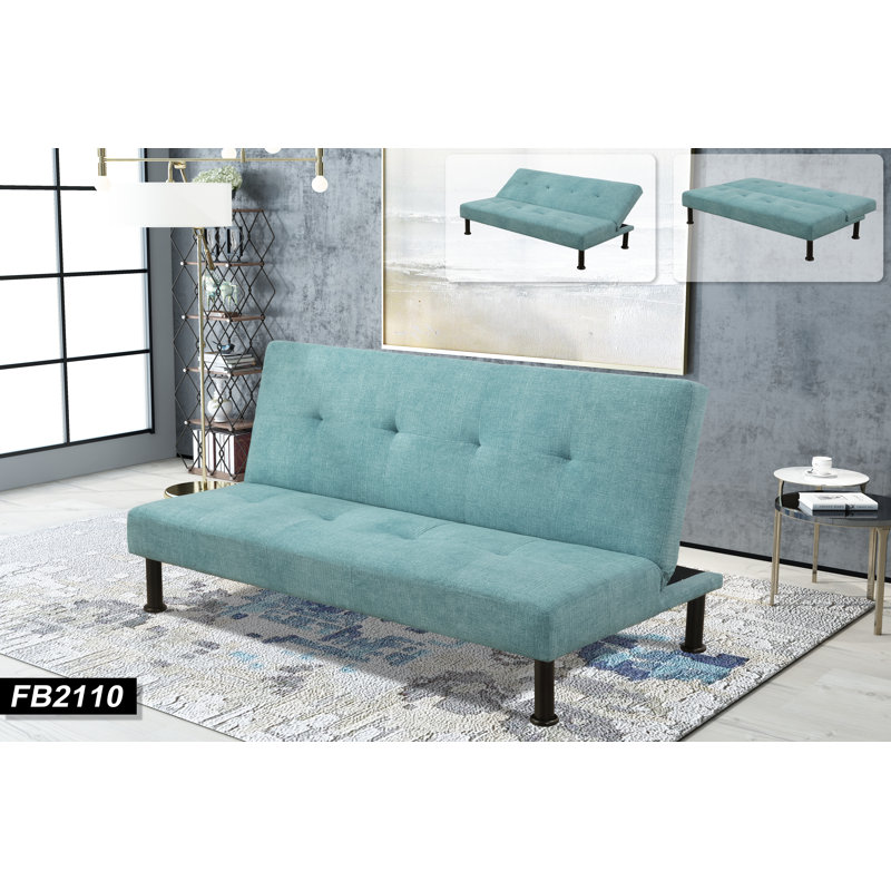 Iselys Twin 64'' Upholstered Convertible Sofa, Blue Green
