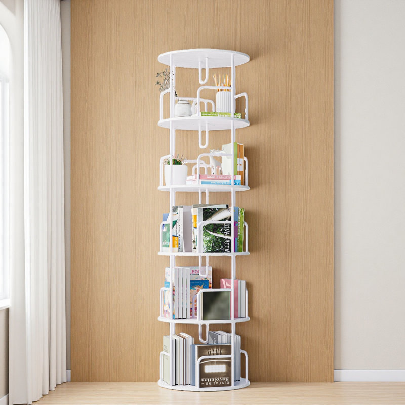 Rotating Bookshelf Tower 5 Tier, Spinning Bookcase, Revolving 360 Book Shelf Narrow Tall Bookcase, Vertical Turning Round Storage Bookshelf