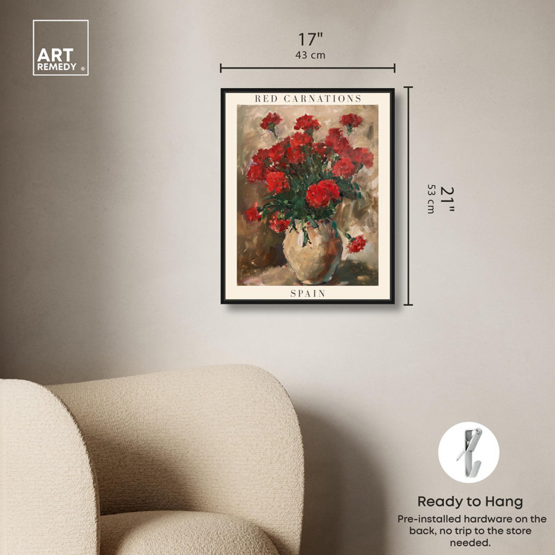 «Red Carnations II» par Art Remedy, Cadre flottant noir, H 21 po x l 17 po