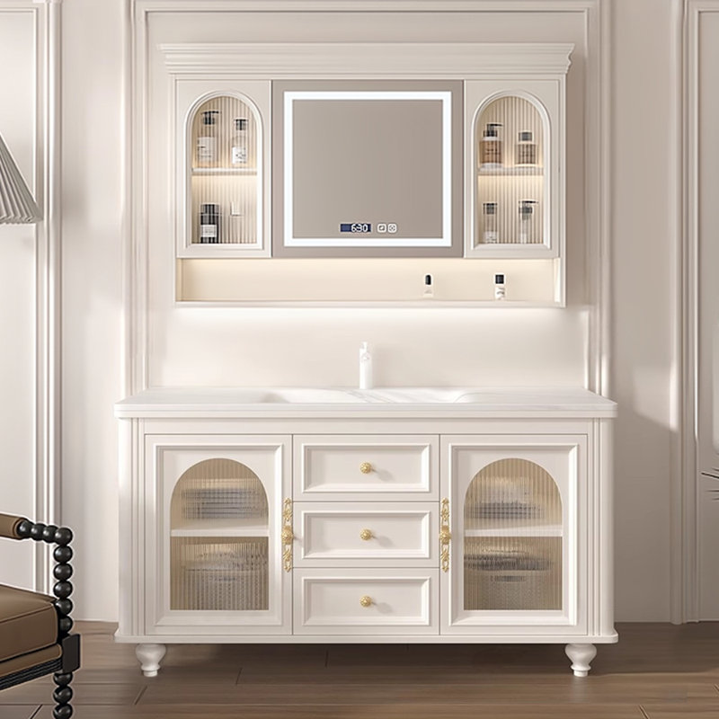 Meuble-lavabo simple français rétro, Blanc cassé, L 51,2 po
