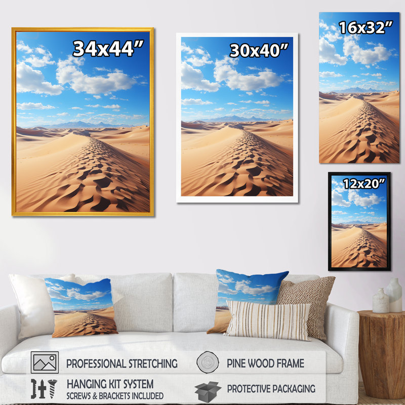 "Horizon panoramique des dunes du désert IV", H 20 po x l 12 po x P 1 po, Cadre simple noir