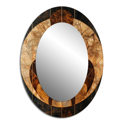 Mosaic Walnut Essential Forms III - Large Oval Wall Mirror On Metal