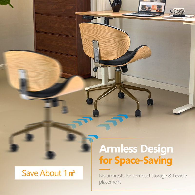 PU Curved Office Chair With Antique Bronze Base, Black