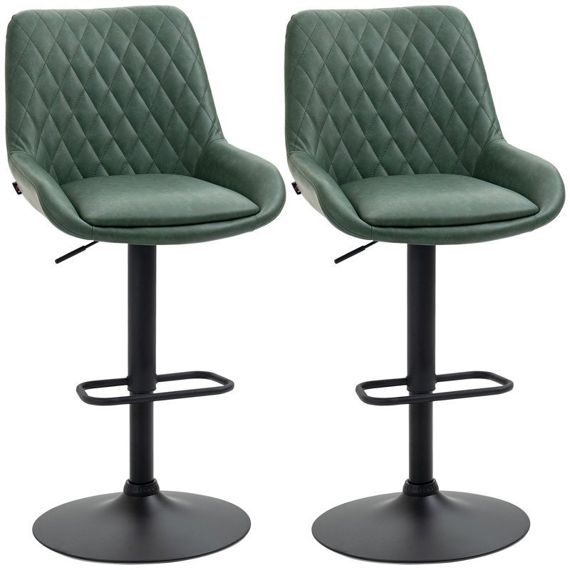 Swivel Upholstered Adjustable Height Counter Stool with Metal Frame, Dark Green