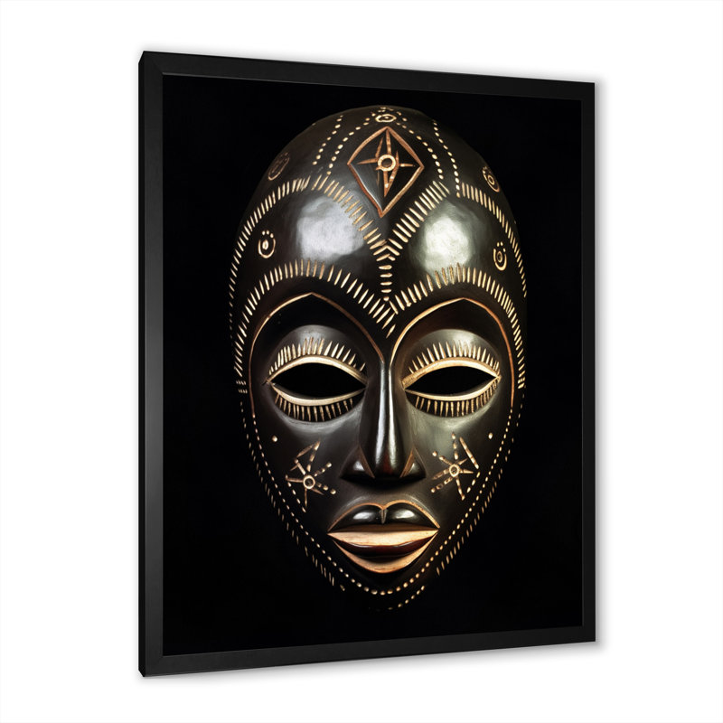 «Ethnical Traditional African Mask VI», reproduction sur toile, H 20 po x l 12 po x P 1 po, Cadre simple noir