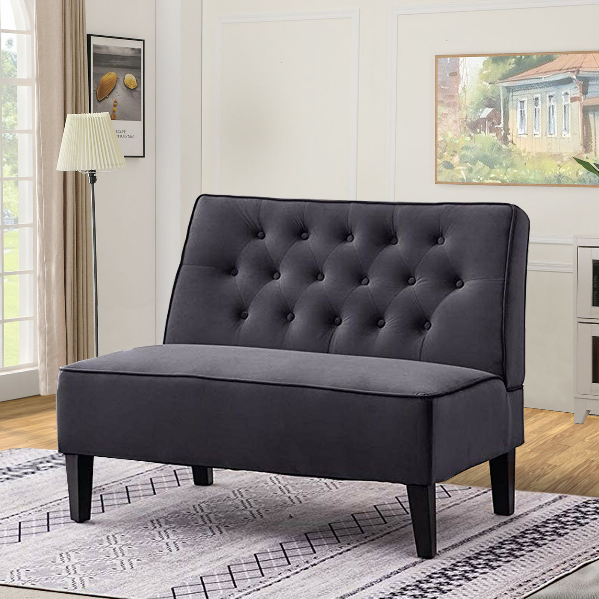 Ebern Designs 44.5" Velvet Armless Loveseat & Reviews | Wayfair