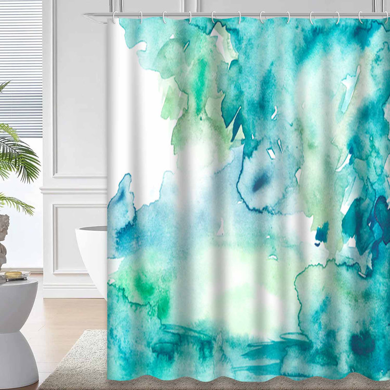Rideau de douche aquarelle bleu vert Splash Teal avec 12 crochets, L 72 po x l 72 po