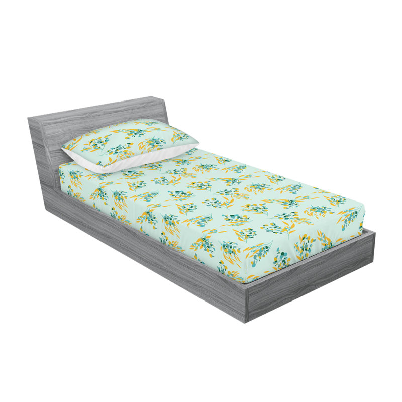 Drap-housse et taies décoratives 3 pièces Ambesonne, Amande, vert, jaune souci / floral