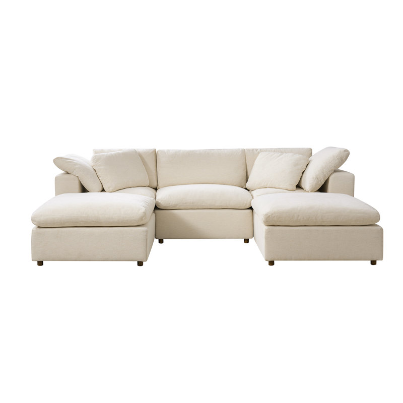 Merritt Modern Cloud Down Filled Oversized Sectional Couches With Two Ottoman, Linen Polyester