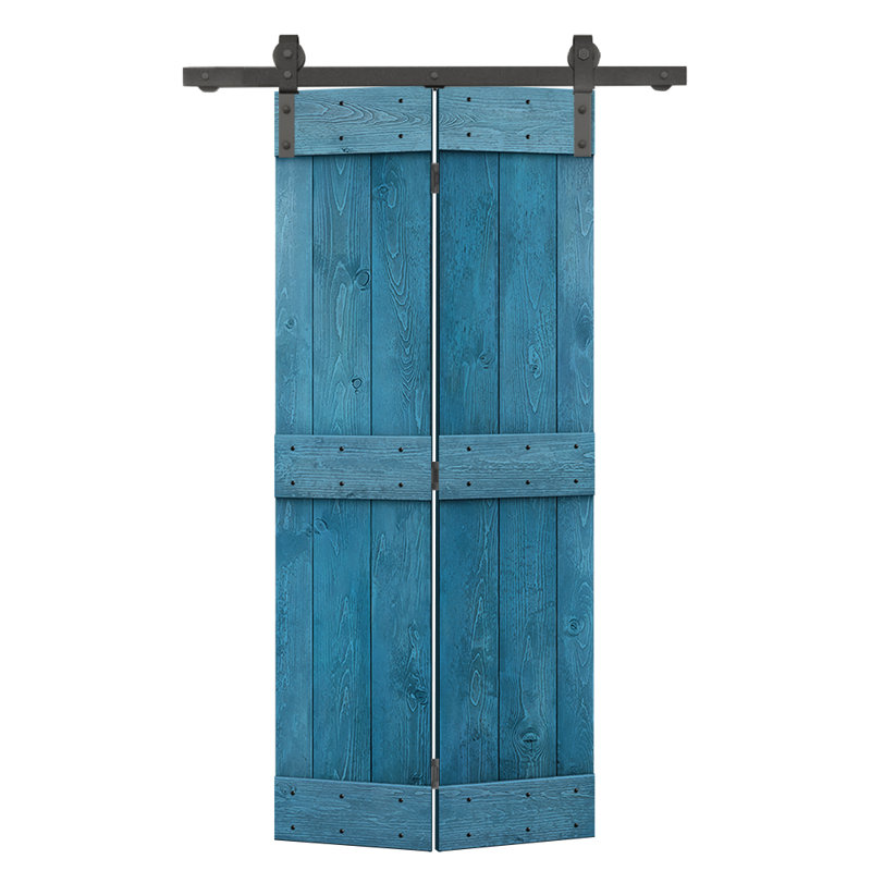 84'' Ocean Blue Solid Pine Barn Door with Oil-Rubbed Bronze Hardware