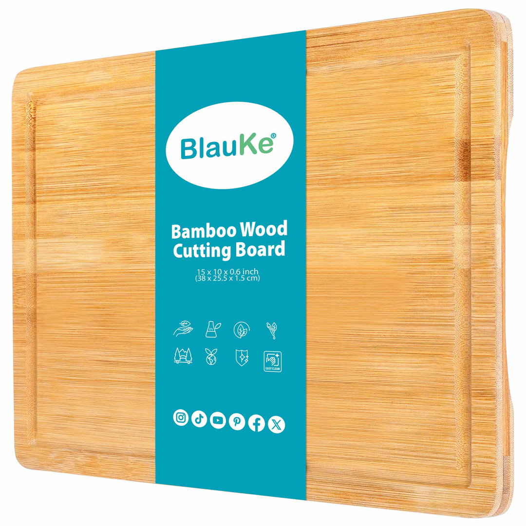 Blauke Wood Cutting Board For Kitchen - 38X25cm Large Bamboo Cutting Board With Juice Groove - Beige / 38 X 25 Cm - Image 2