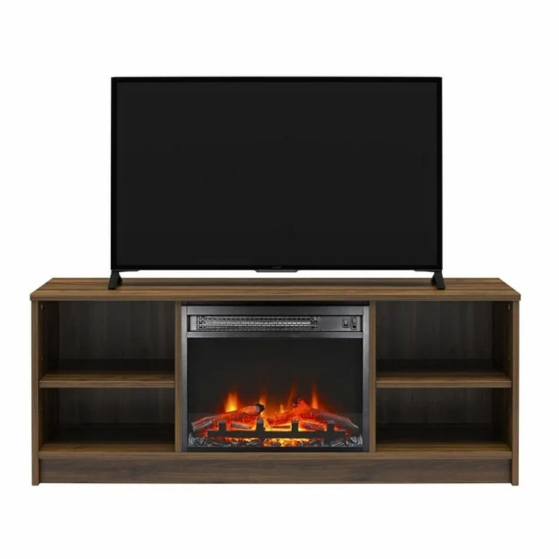 Fireplace TV Stand For Tvs Up To 55", white, Brown Wood