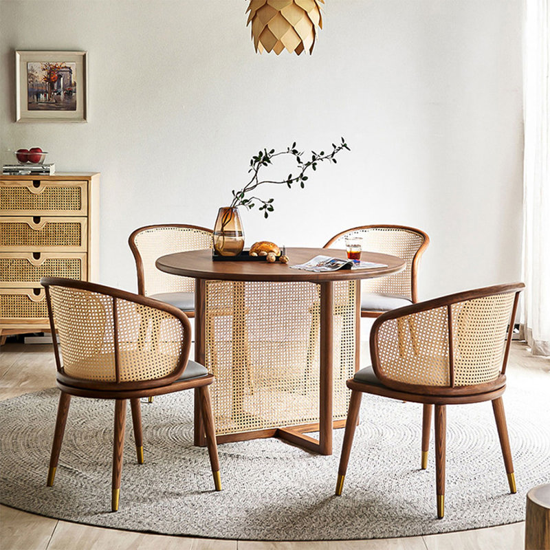 4 - Person Nut-Brown Round Solid Wood Dining Table Set, 29.53" H x 59.06" W x 59.06" D