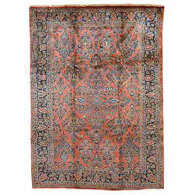 Tapis rouge et bleu marine noué à la main de haute qualité