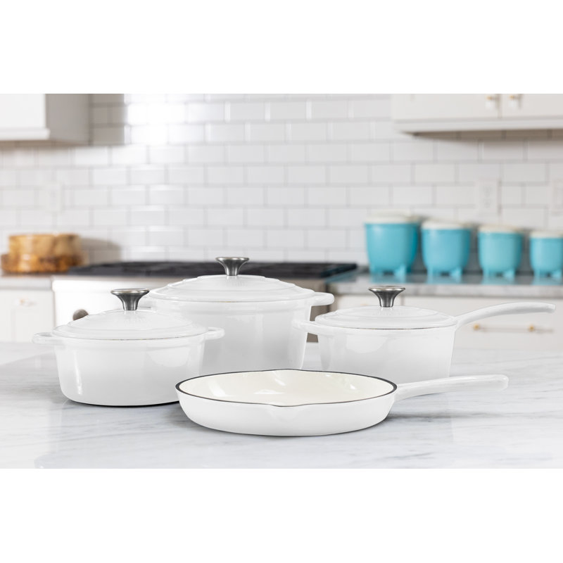 White Enameled Cast Iron 7-Piece Nonstick Cookware Set