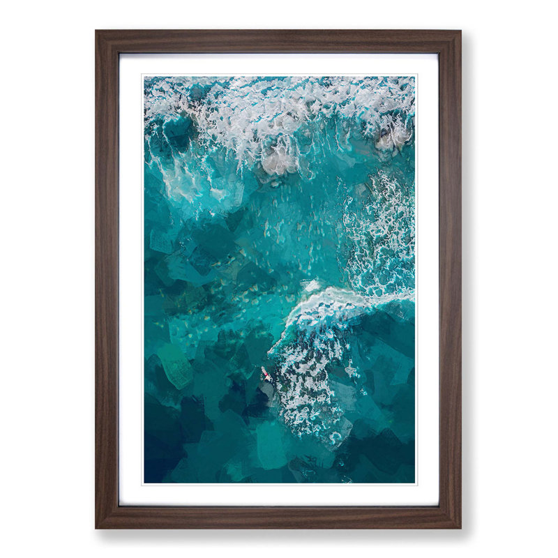 Surfer upon the Vast Ocean - Picture Frame Graphic Art Print, Walnut Framed, 87cm H x 62cm W x 2cm D