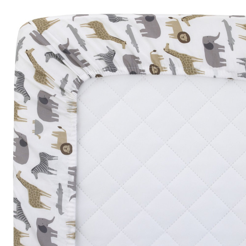 Drap-housse pour lit de bébé 100% en satin de coton safari