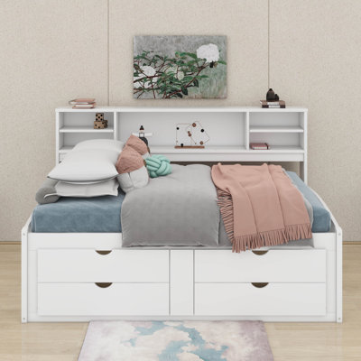 Full Daybed With 2 Cabinets,Shelves And Drawers
