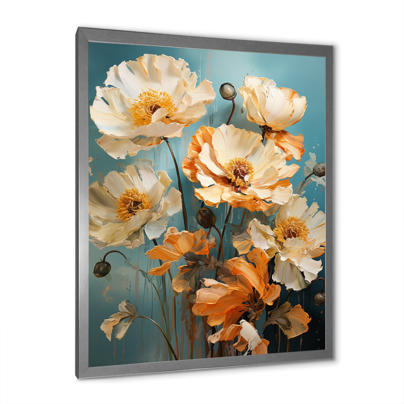Beige Twilight Impressionistic Poppies, reproduction d'art sur toile, Cadre simple argenté, H 40 po x l 30 po x P 1,5 po