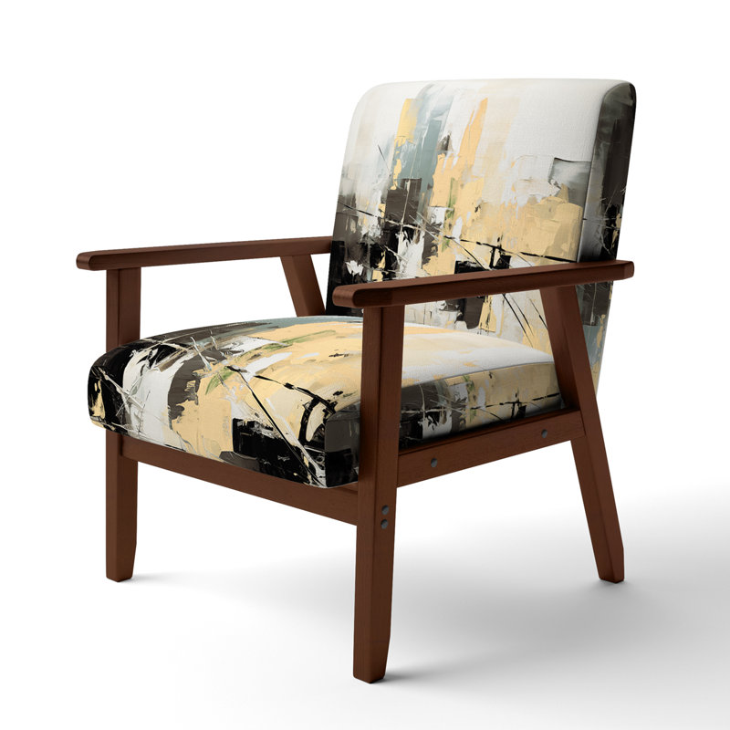 Paper Euphoria I - Upholstered Midcentury Modern Arm Chair, Brown, Ivory