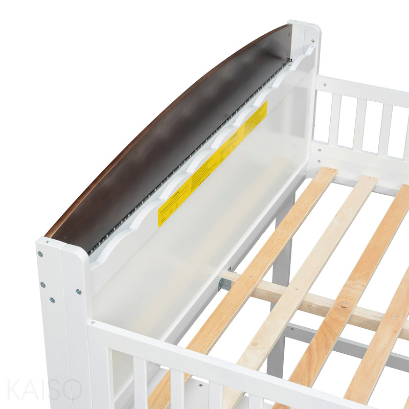 Lit mezzanine double avec armoire de rangement, garde-robe et DEL, blanc et espresso, White