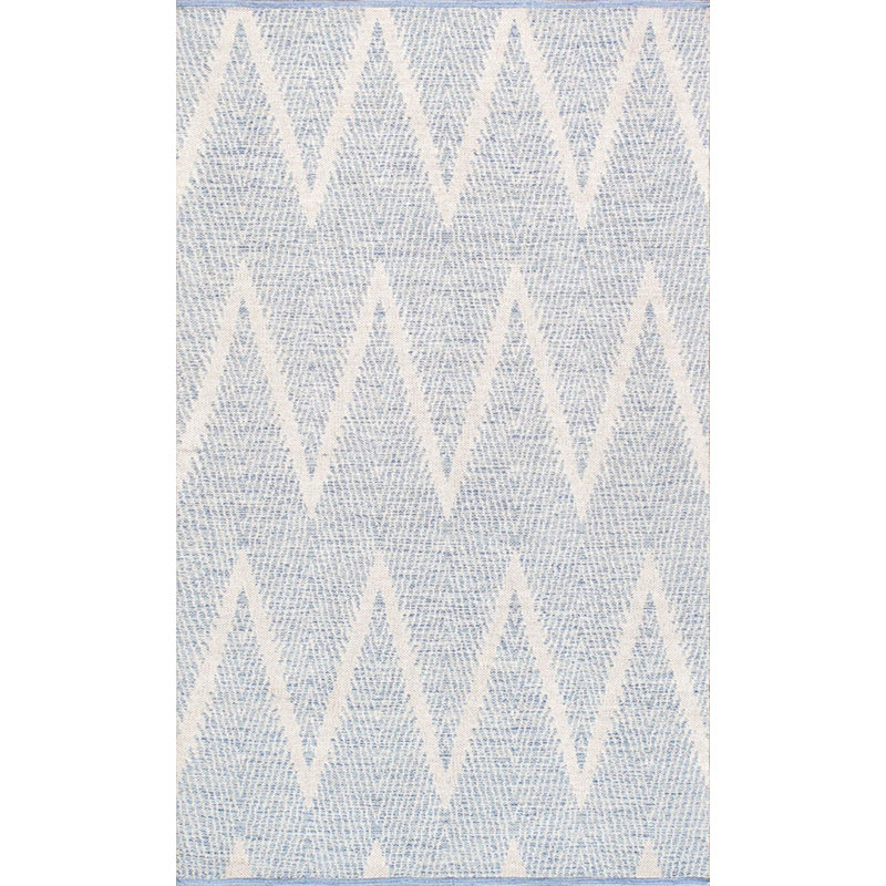 Tapis ivoire / turquoise en laine / coton à motif de chevrons fait à la main 4 pi x 6 pi