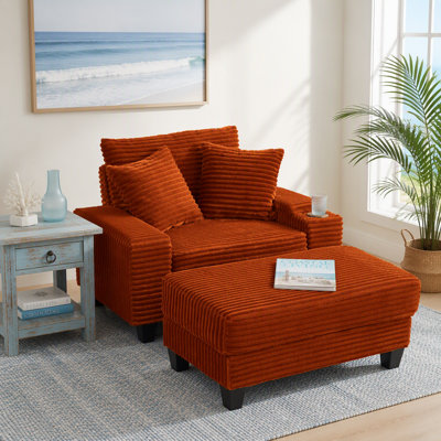 Corduroy Storage Armrest Sofa,Single Versatile Seat with Ottoman,Cup Holder,Bluetooth Speaker,USB Ports,180°Rotating Table Board,For Living Room,Bedroom and Apartment
