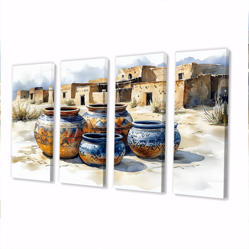 Ensemble d'art mural brun, désert africain, poterie II - Boho, H 32 po x l 64 po