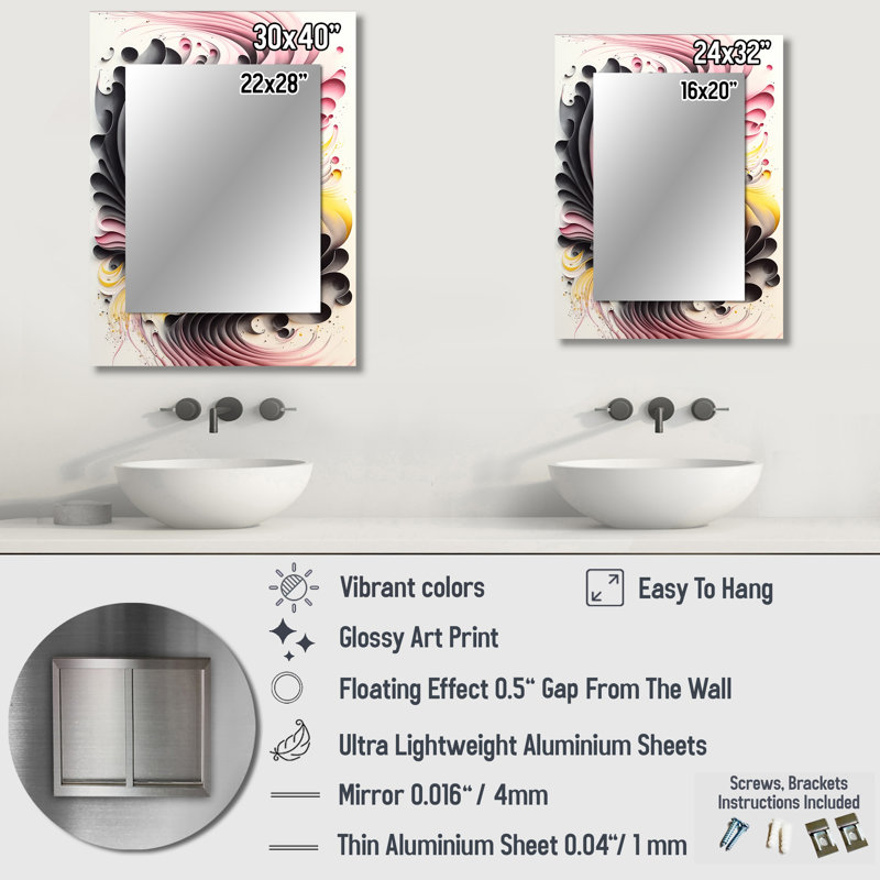 Multi-Color Paint Swirl I - Abstract Spirals Wall Mirror, Pink Decorative Mirror, Printed Metal Art, 32" x 24"