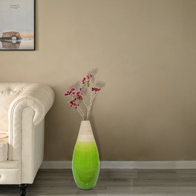 Design contemporain en forme de goutte de vase en forme de goutte de bambou pour salle à manger, salon, décoration de hall d'entrée, remplissez-le de branches ou de fleurs séchées, grand vert
