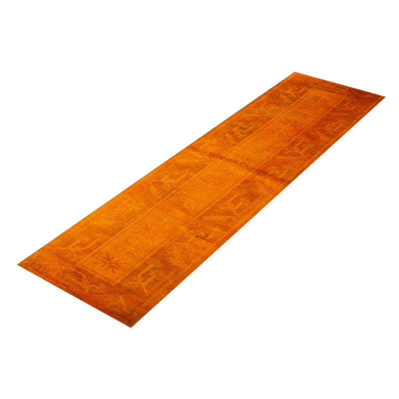 Tapis orange brûlé noué à la main de couleur unique 2 pi 7 po x 9 pi 5 po