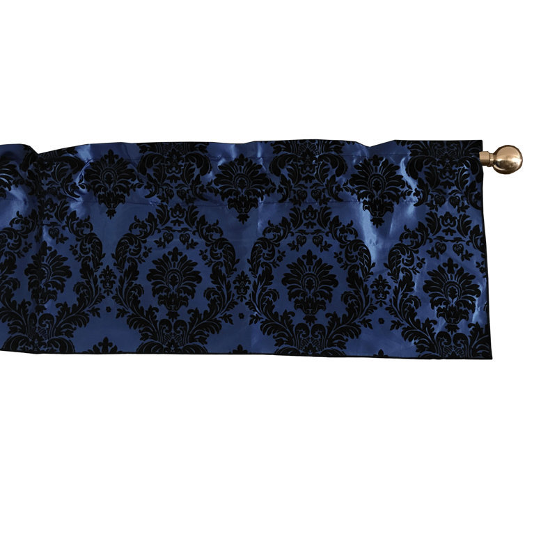 Cantonnière damassé sur mesure l 56 po, L 56 po x L 28 po, Noir et bleu marine
