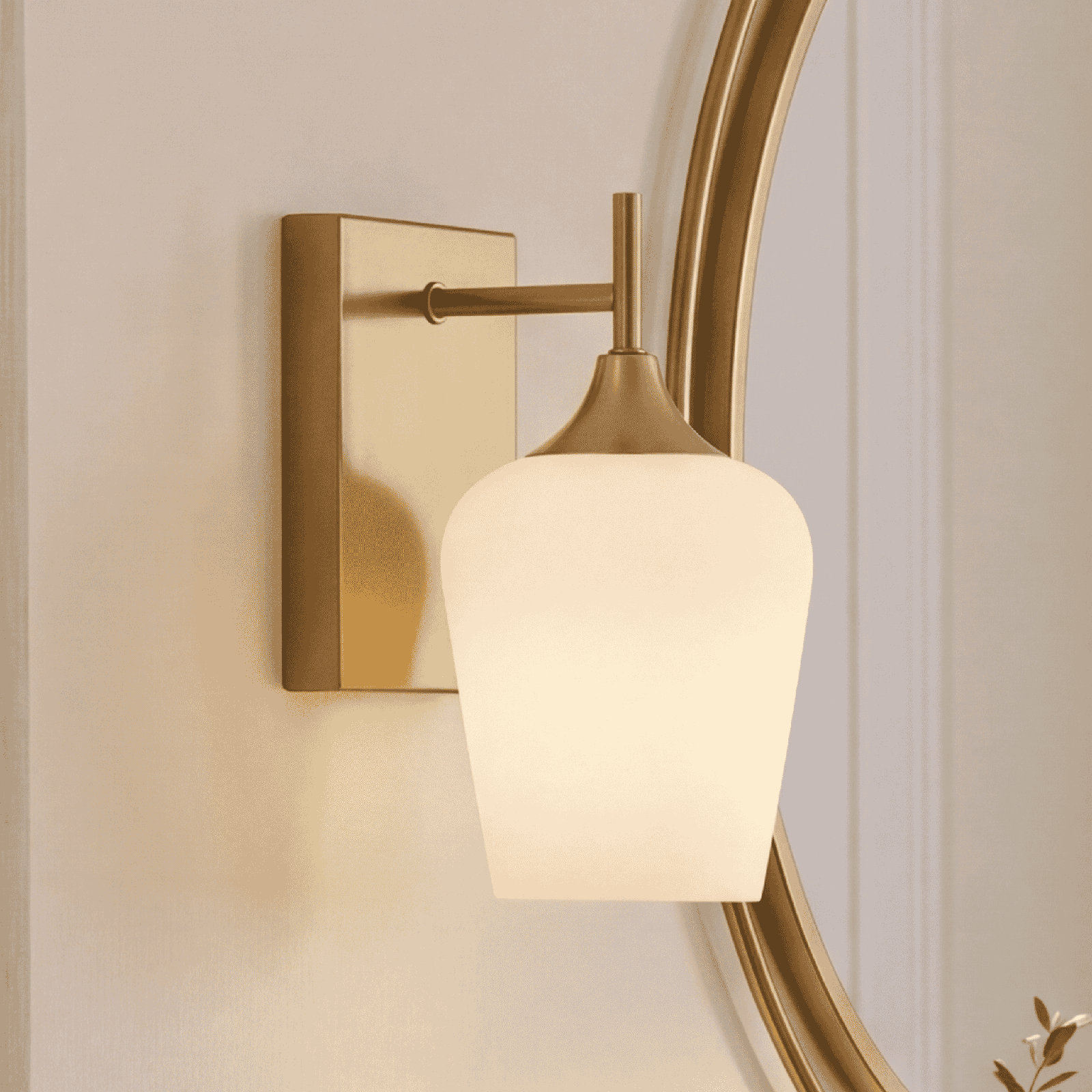 Breena Single Light Dimmable Armed Sconce, Warm Brass, White