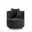 Fauteuil pivotant en velours rembourré pour le salon, avec capitonnage à boutons et roues mobiles, comprenant 3 coussins