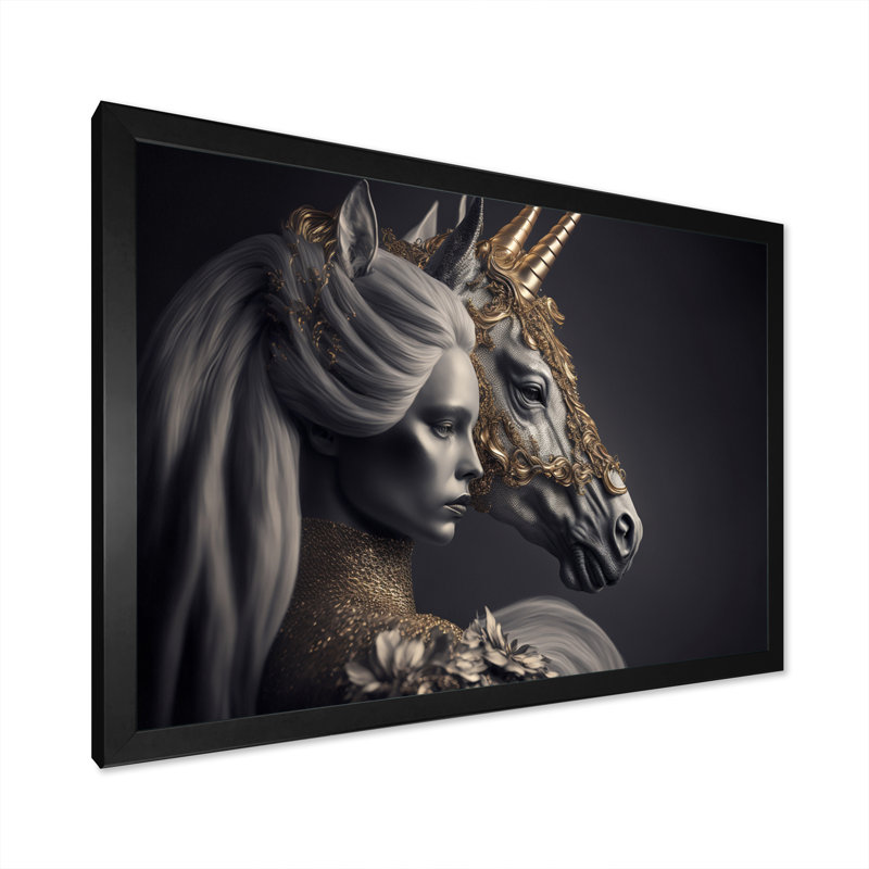 Glamourous Unicorn II - reproduction sur toile, H 24 po x l 32 po x P 1 po, Impression noire sur toile encadrée