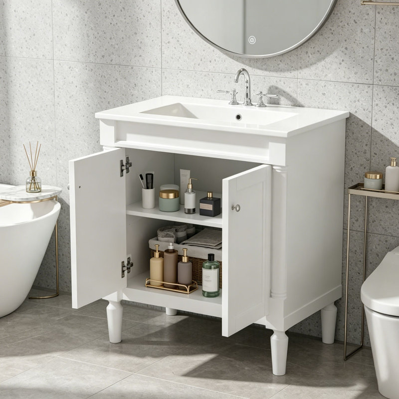 Meuble-lavabo 30 po avec lavabo en céramique, Blanc