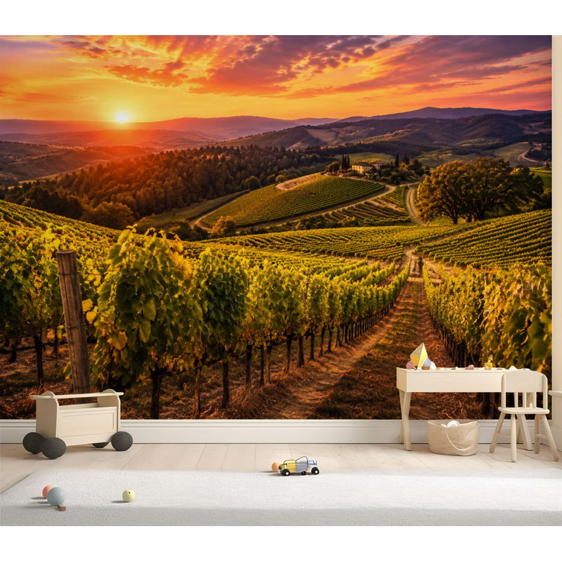 Papier peint adhésif auto-adhésif Vineyard Sunset, L 69 po x l 96 po