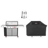 Genesis Weber 4 - Burner Free Standing 48000 BTU Gas Grill with Side Burner and Cabinet 3 Piece Set