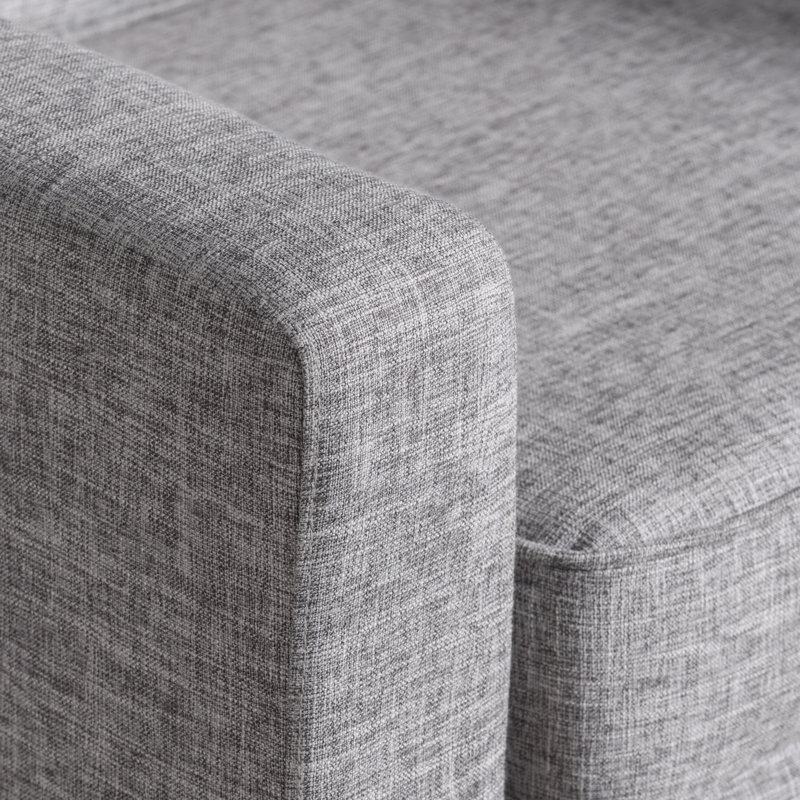Fauteuil club décoratif, siège rembourré gris clair moderne, pieds en angle, bois d'hévéa