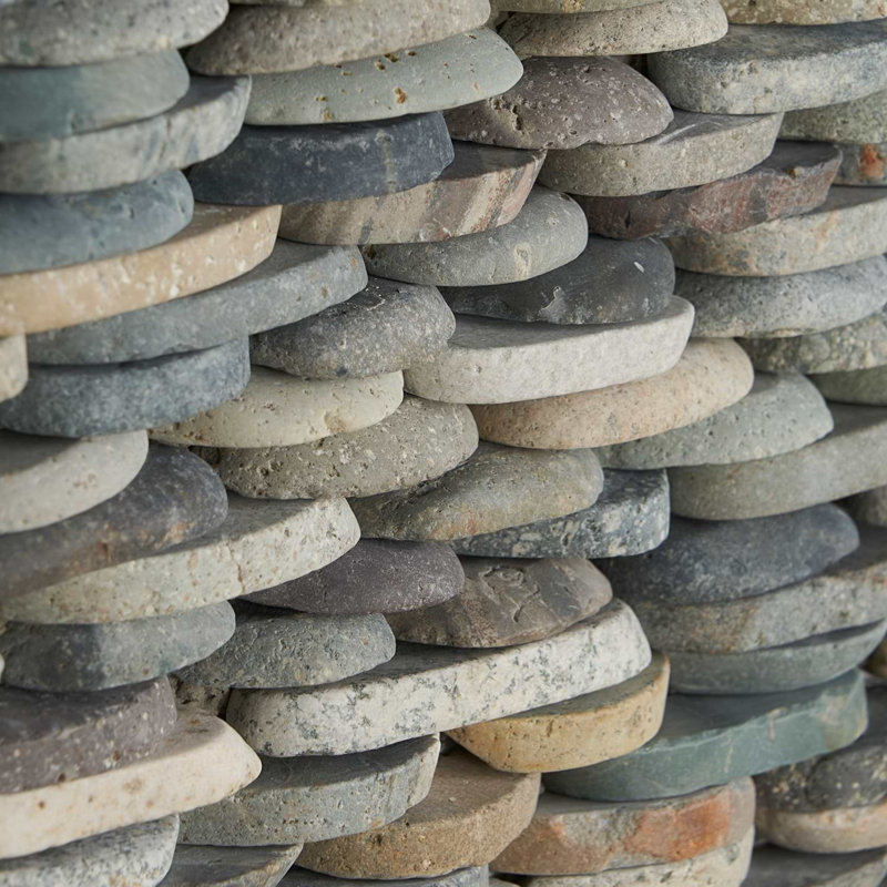 Nature Stacked Pram Gray Pebble Mosaic Tile, Sumatra Blend Multicolor