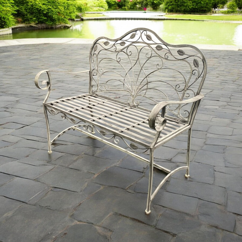 Metal Garden Bench, Grey