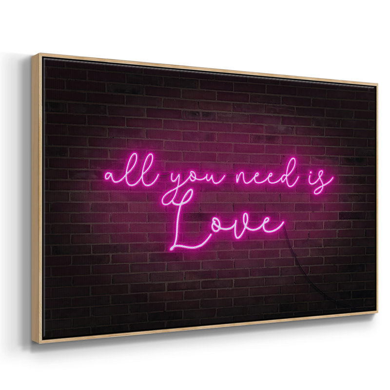Neon Love I, reproduction d'art sur toile, H 17 po x l 25 po x P 2 po, Bois naturel