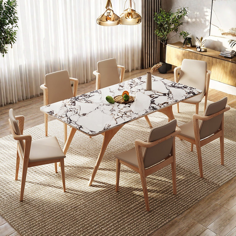 Ensemble de table de salle à manger rectangulaire en marbre artificiel, H 29,5 po x L 63 po x l 31,5 po