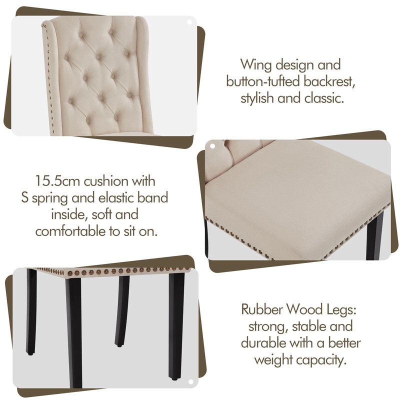 52.5cm H Tufted Polyester Upholstered Full Back Parsons Chair, Beige