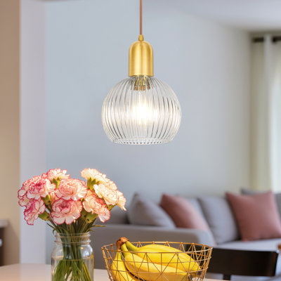 Suspension globe dorée ajustable avec abat-jour en verre transparent